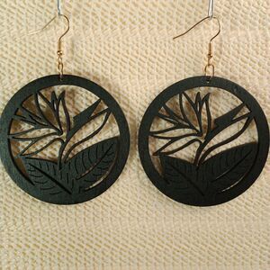 BOHO BROWN WOODEN Bohemian Round Dangle Laser Cut 3.25" Earrings